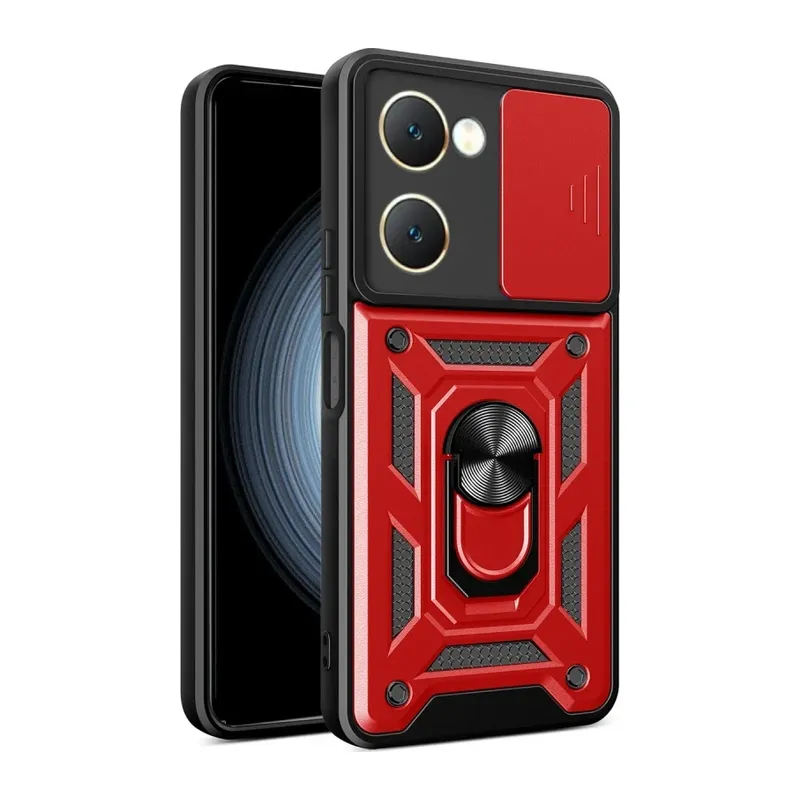 Vivo Y18 Kılıf Pars Lens Yüzüklü Silikon - Kırmızı