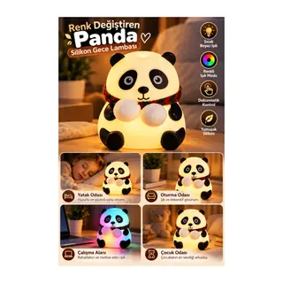 Yatak Odası Çocuk Odası İçin Renk Değiştiren Panda Silikon Gece Lambası