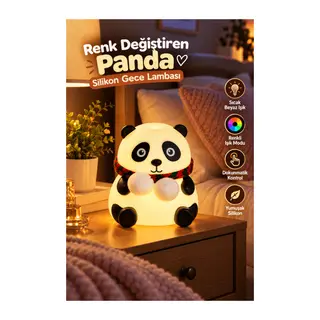 Sevimli Panda Silikon Gece Lambası Renkli Işık Modu Dokunmatik Kontrollü Aydınlatma