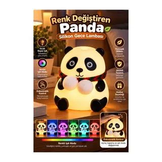 Dokunmatik Kontrollü Renk Değiştiren Panda Gece Lambası Çocuk Odası ve Yatak Odası