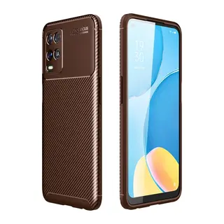 Oppo A54 4G Kılıf Auto Focus Karbon Kapak - Kahverengi