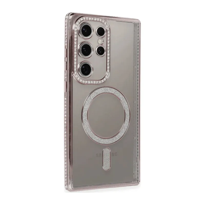 Samsung Galaxy S24 Ultra Kılıf Joke Simli Magneticsafe Kılıf - Pembe