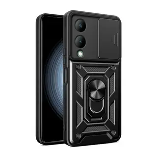 Vivo Y17S Kılıf Pars Lens Yüzüklü Silikon - Siyah