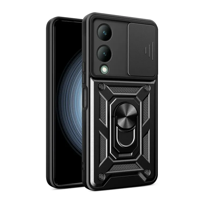 Vivo Y17S Kılıf Pars Lens Yüzüklü Silikon - Siyah