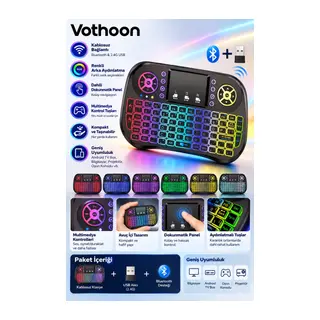 ZK-08 RGB Işıklı Mini Kablosuz Klavye Touchpad Bluetooth ve 2.4G Smart TV Kumandası