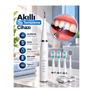 1. Taşınabilir Akıllı Diş Temizleme Cihazı Ayarlanabilir 5 Kademe Type C Şarjlı Sonic Temizleme
