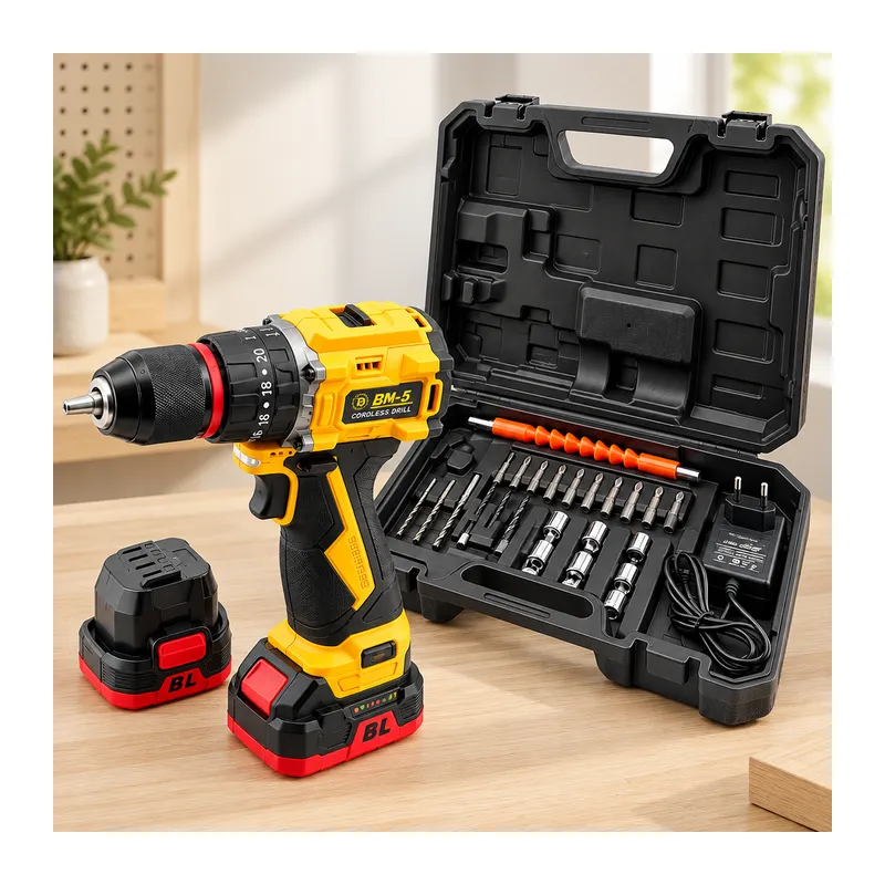 24V Fırçasız Şarjlı Darbeli Matkap + Uç Seti - 5.0Ah, 1550 RPM, 2 Batarya