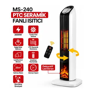 PTC Seramik Fanlı Elektrikli Isıtıcı Kumandalı