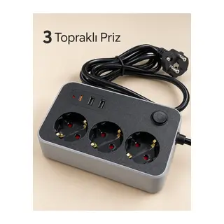 Ev ve İş Yerleri İçin Açma Kapama Düğmeli USB ve Type C Bağlantılı Çoklu Uzatma Prizi