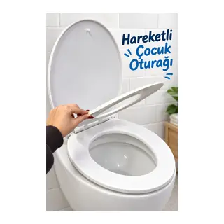 Çocuk Adaptörlü Beyaz Klozet Kapağı Aile Tipi