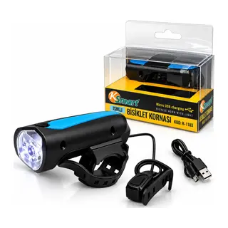 2IN1 Bisiklet Kornası - Bisiklet Fener Işık Usb - Type-c Şarjlı K-1183