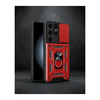 Samsung Galaxy S24 Ultra Kılıf Pars Lens Yüzüklü Silikon - Kırmızı