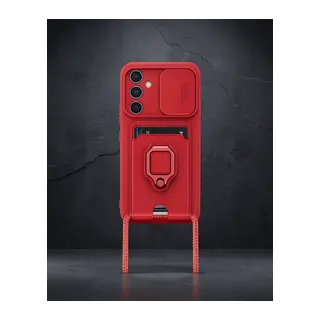 Samsung Galaxy A25 5g Kılıf Zuma Kartvizitli Yüzüklü Silikon - Kırmızı