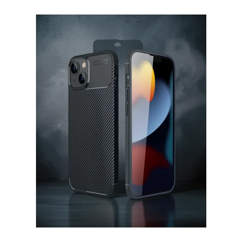 Apple İphone 14 Kılıf Auto Focus Karbon Kapak - Siyah