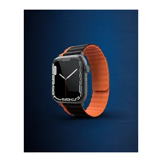 Apple Watch 42mm Mo-wb1 Çift Renk Mıknatıslı Silikon Kordon (saat Değildir) - Siyah-turuncu