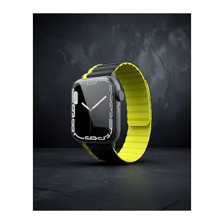 Apple Watch 42mm Mo-wb1 Çift Renk Mıknatıslı Silikon Kordon (saat Değildir) - Siyah-sarı