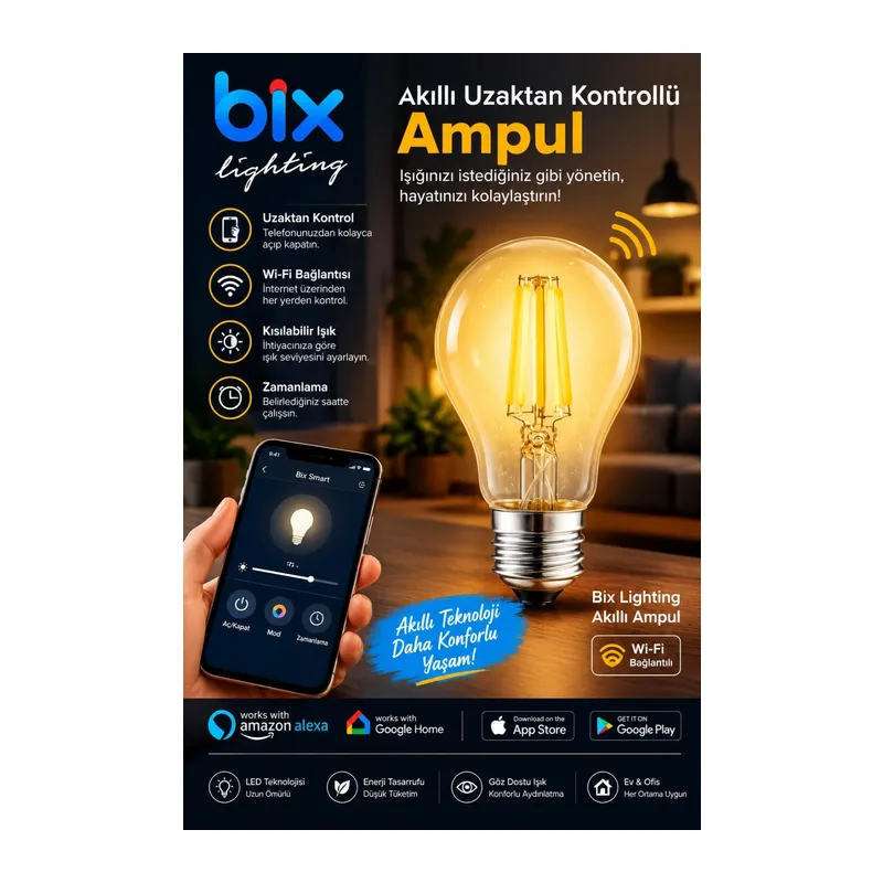 6W Daylight A+ Akıllı Ampul WiFi Uzaktan Kontrol Dim Edilebilir Alexa Google Uyumlu E27 Sarı