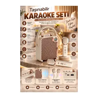 Bluetooth Karaoke Hoparlör 2 Mikrofonlu Taşınabilir Şarjlı Müzik Seti Ses Değiştirme Özl