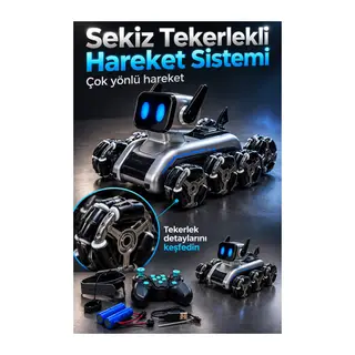 Saat Kumandalı Sekiz Tekerlekli Şarjlı Robot Köpek
