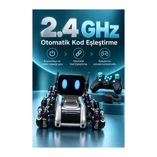Saat ve El Kumandalı Sekiz Tekerlekli Şarjlı Robot Köpek