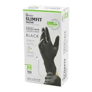 Reflex Slimfit Glove KOD-032 M Siyah Pudrasız Muayene Eldiven 100LÜ
