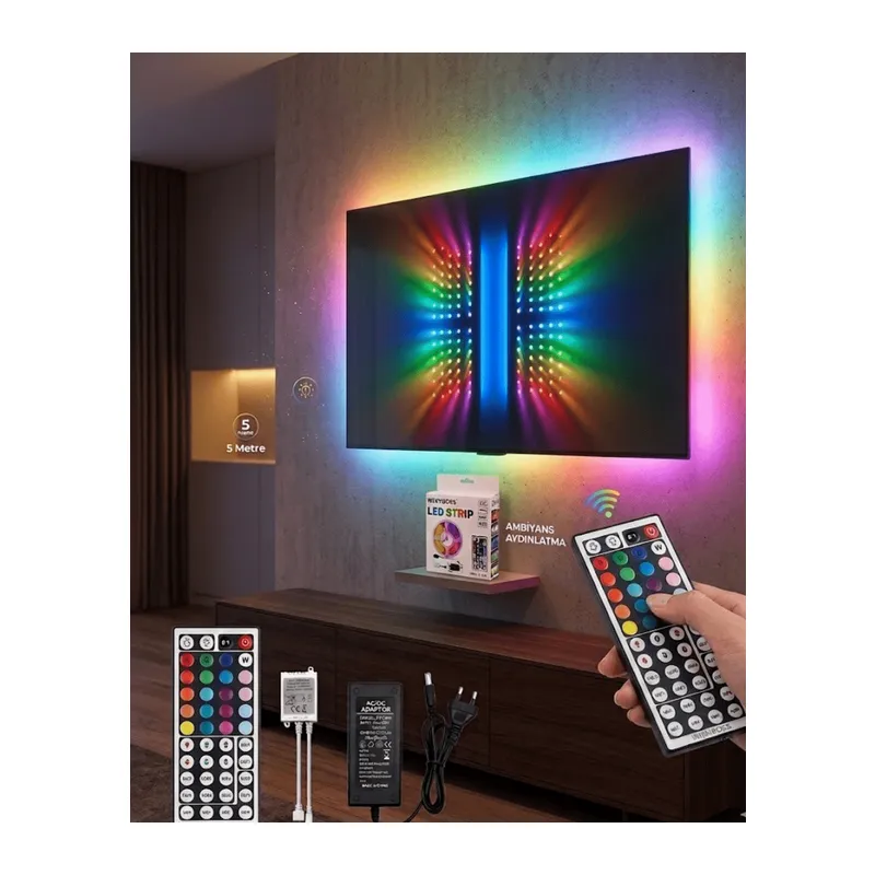 RGB LED Strip 5 Metre Kumandalı 5050 Şerit Led Dekorasyon Işığı