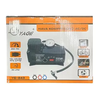 220 Volt-12 Volt 250 Psi Kompresör Lastik Hava Şişirme Oto Pompası Fişli Ve Çakmaklı Yage-843
