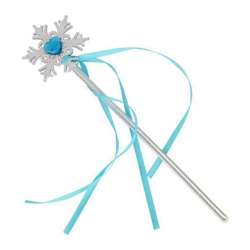 Kar Taneli Mavi Kalp Taşlı Saten Kurdeleli Karlar Ülkesi Elsa Asası Sopası 34 cm