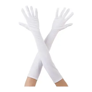 Beyaz Renk Dirseğe Kadar Uzun Kumaş Eldiven 40 cm