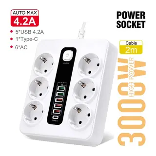 Vothoon HP-H04 3000W 10Amper 6’lı 2metre Uzatma Kablolu Çoklu Termal Akım Priz