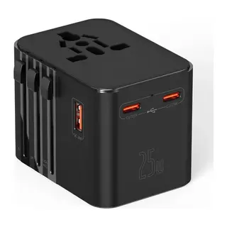 25W Evrensel Seyahat Adaptörü, EU/US/UK/AU Priz Dönüştürücü, 1x USB, 2x Type-C Hızlı Şarj