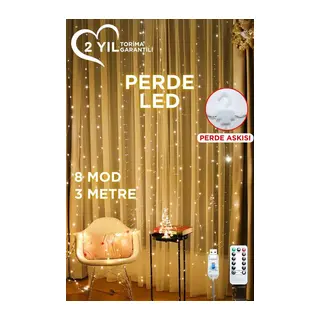 Torima LW-7 300 Ledli 10 Sarkıt Perde Led Işık, 8 Modlu Uzaktan Kumandalı, 3x3 Metre Peri Telli Led