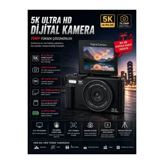 5K 75MP HD Dijital Kamera 18X Dijital Zoom, Flaşlı,3.0 inç Ekranlı Fotoğraf Makinesi