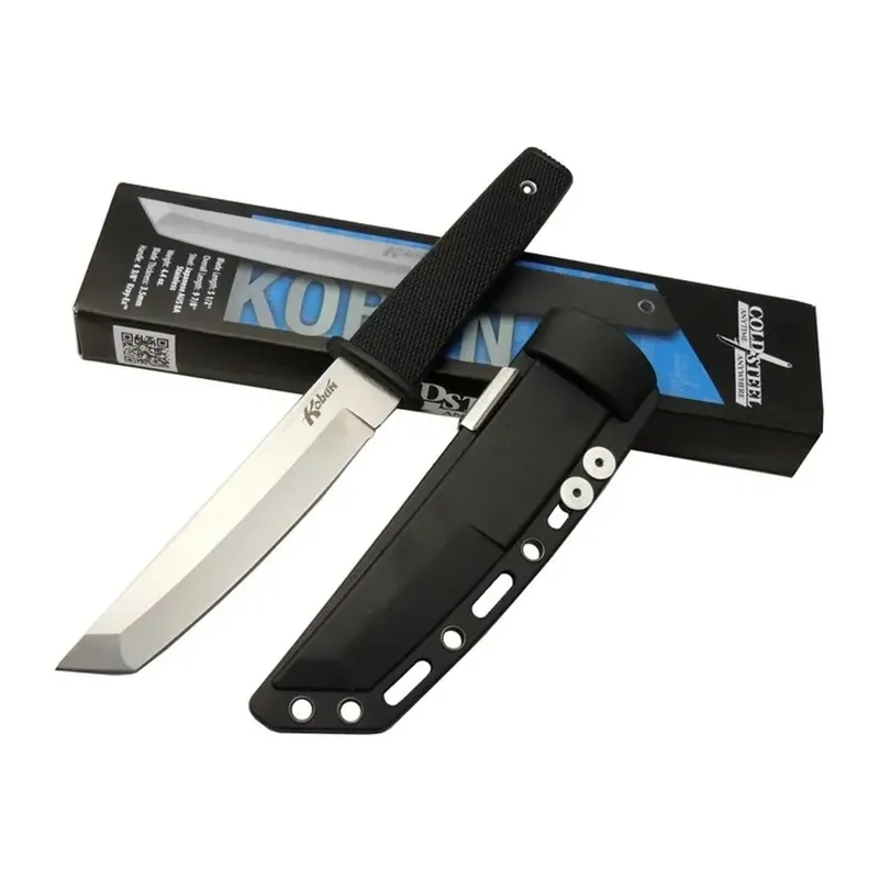 Cold Steel AUS 8A Kobun Tanto Outdoor / Av Bıçağı 25cm - Kılıflı, Kutulu, Siyah Plastik Sap