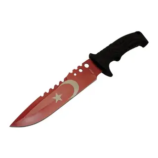 Bora Ayyıldız MF011 RD Kırmızı Av Bıçağı 31cm - Testere Detaylı Bıçak, Kılıflı, Plastik Sap