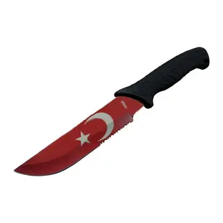 Ayyıldız MF032 RD Kırmızı Av Bıçağı 31cm - Testere Detaylı Bıçak, Kılıflı, Plastik Sap