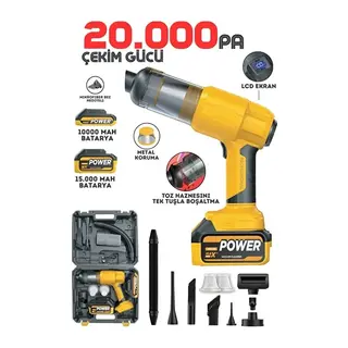 25.000mAh Çift Bataryalı Auhma 20.000PA Ultra Çekim Güçlü Çantalı Araç Temizleme Süpürgesi