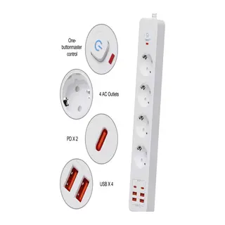 Termal Akım Korumalı 4’lü Priz 4x USB 2x Type-C Çıkışlı Grup Priz Çoğaltıcı (3500W)