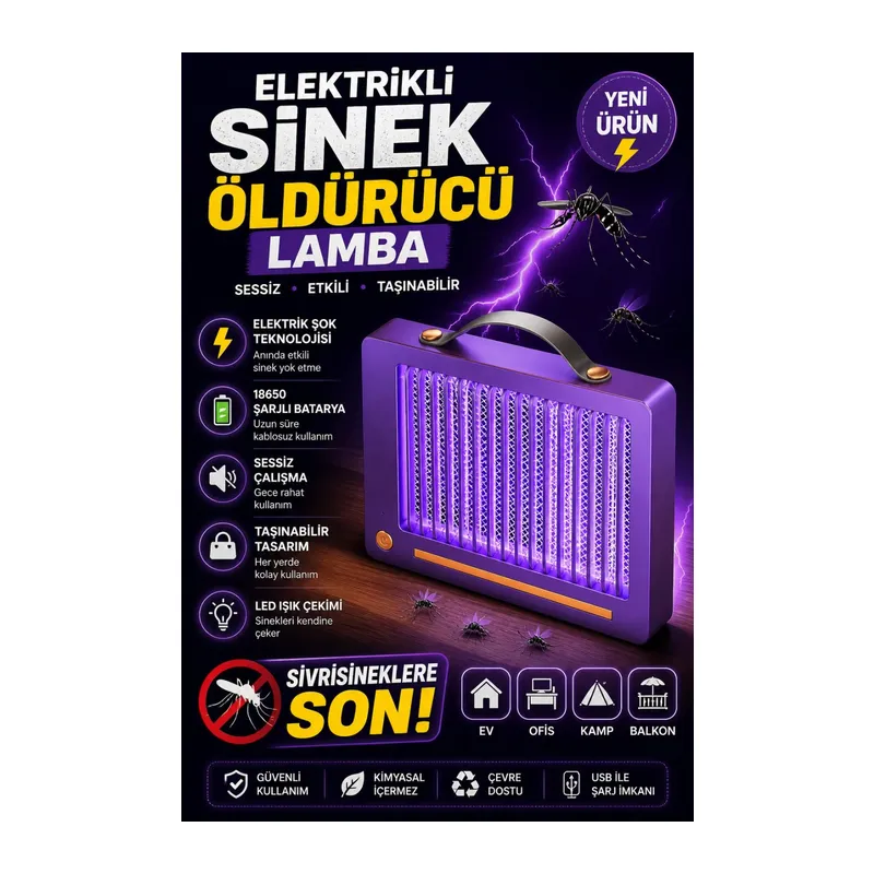 Elektrikli Sinek Öldürücü Lamba | Şarjlı, Sessiz, LED Işıklı Etkili Koruma