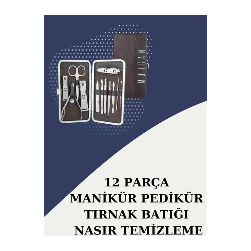12 Parça Paslanmaz Çelik Kompakt ve Taşınabilir Manikür Makası Tırnak Makası