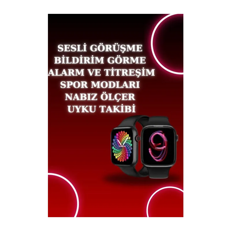 Akıllı Saat Arama Görüşme Bildirim Görme Uyku ve Sağlık Takibi Nabız Ölçer 3 Kordon Hediyeli