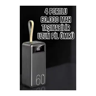 Powerbank 60.000 Mah Hızlı Şarj 4 Çıkışlı Uzun Şarj Süreli Dijital Göstergeli