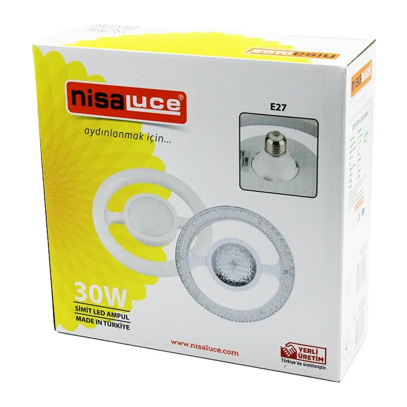 Nisaluce EAMP-059/KB Mika Kristal Plastik Cam Simit Model Led Ampul 30W E27 BEYAZ=6500K 2700 Lumen