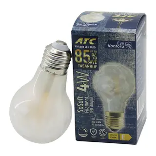 ATC-A60-SS Vintage Sosoft Filament 4W Led Ampul Lamba E27 Kırılmaz Plastik Cam 400 Lümen 2200K 25.000 Saat