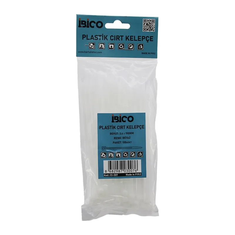 Beyaz 3.6X150MM Plastik Cırt Kelepçe 100PCS
