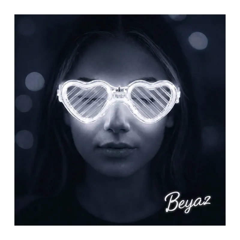 Beyaz LED Işıklı Kalp Gözlük – 3 Modlu Parti - Glow Gözlüğü
