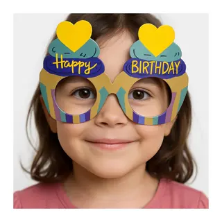 Cupcake Temalı Doğum Günü Renkli Karton Happy Birthday Gözlüğü 6 Adet