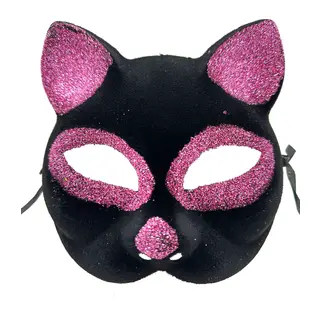 Siyah Renk Pembe Simli Süet Kaplama Kedi Maskesi 18x14 cm