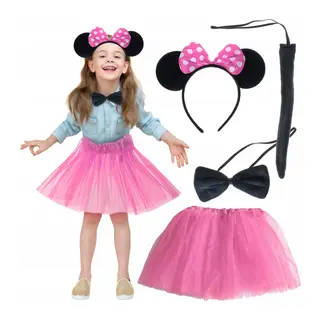 Minnie Kostüm Seti (Pembe Tütü Etek + Pembe Taç + Papyon + Kuyruk)