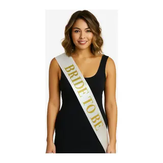 Beyaz Saten Üzerine Kalın Altın Yazılı Bride To Be Kuşağı 10 cm Genişlik